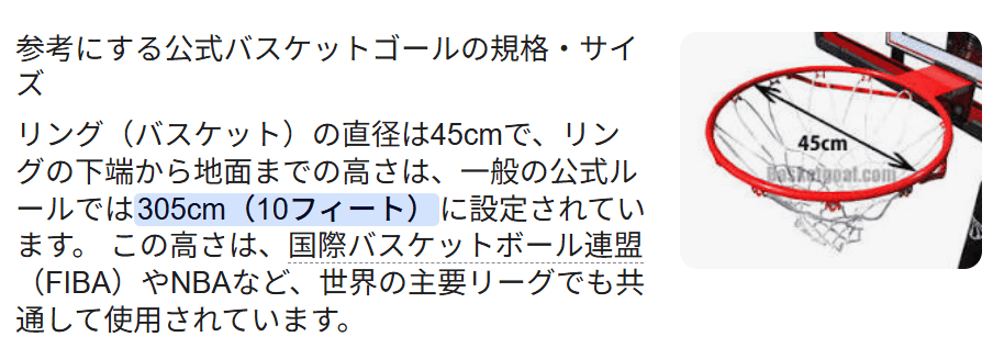 公式バスケットゴールの規格・サイズ
